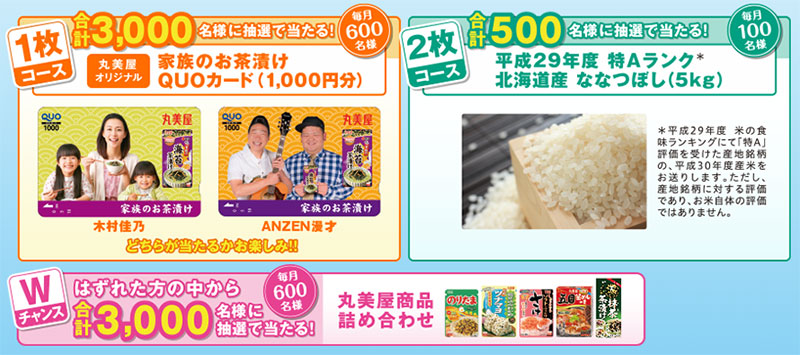 丸美屋お茶漬け 懸賞キャンペーン2018～19 プレゼント懸賞品