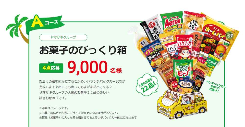 ヤマザキパン 懸賞キャンペーン2022夏 プレゼント懸賞品 お菓子のびっくり箱