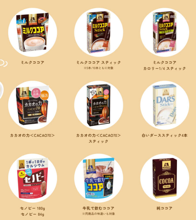 森永ミルクココア 懸賞キャンペーン2023～2024 対象商品